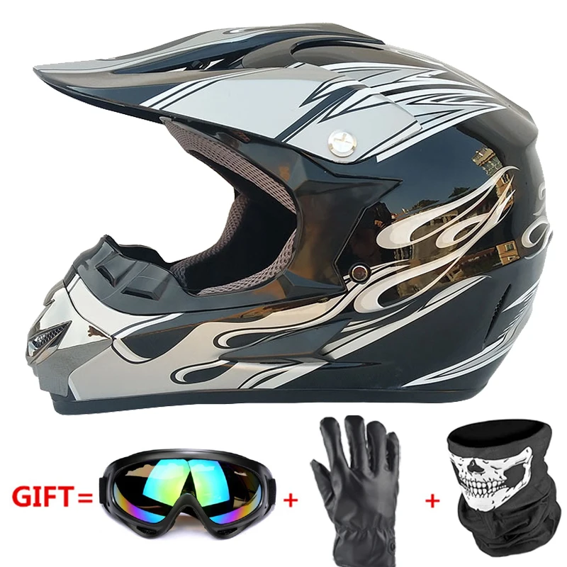 Мотоциклетный шлем полное лицо Casco Moto внедорожный шлем ATV Dirt Bike горные MTB DH Capacete Moto очки шлем для мотокросса - Цвет: black grey