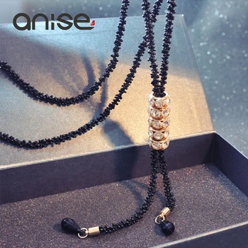 Fashion Women Long Tassel Necklaces Sweater Chain Crystal Rhinestone Beaded Necklaces For Ladies Girl Jewelry collares mujer