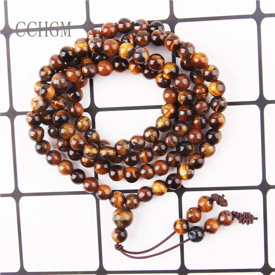 CCHGM Горячая 6 мм 8 мм натуральный тигровый глаз Целебный Камень 108 буддийские молитвенные бусины Mala браслет ожерелье для медитации