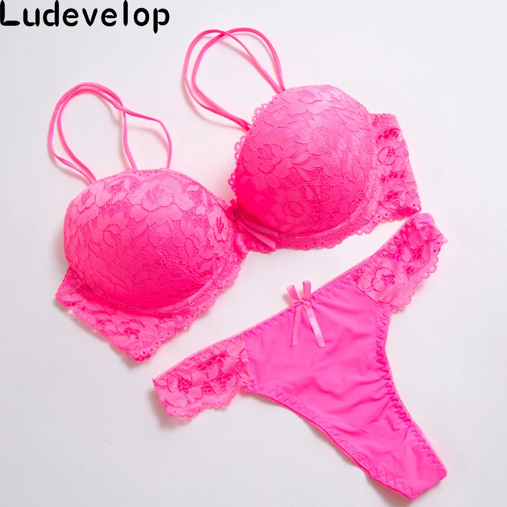Ludevelop Lady Lace Black Push Up Bra Set Top B C D Cups sujetador encaje Underwear Women Lingerie Sexy Panties And Bra Sets