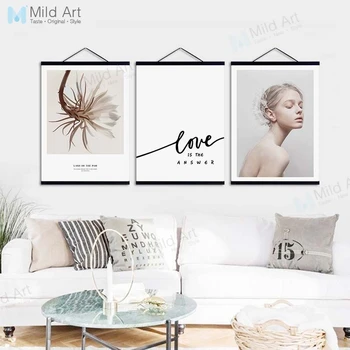 

Gold Flowers Leaves Love Quotes Girl Wood Framed Hanger Canvas Painting Nordic Style Living Room Scroll Wall Art Pictures Poster