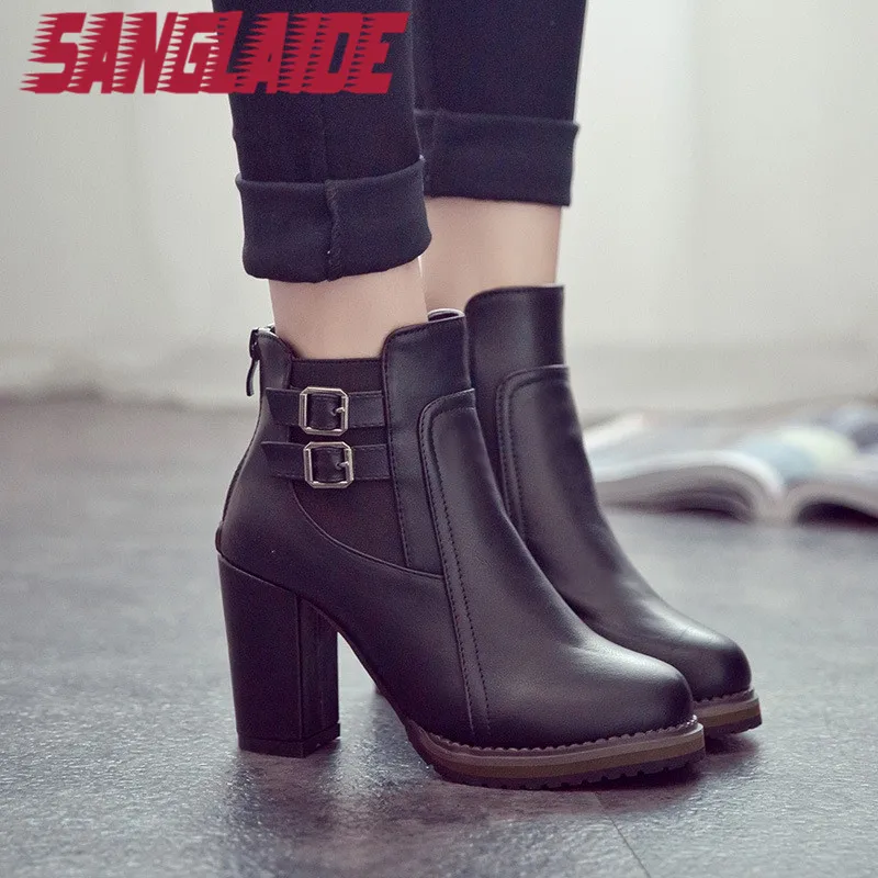 SANGLAIDE 2016 New Spring Winter Thick Heel Belt Buckle Korean High ...