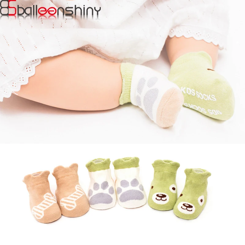 

BalleenShiny 3Pcs/set Baby Animal Cartoon Cotton Socks Toddler Anti Slip Floor Short Socks Boys&Girls Kids Walking Socks