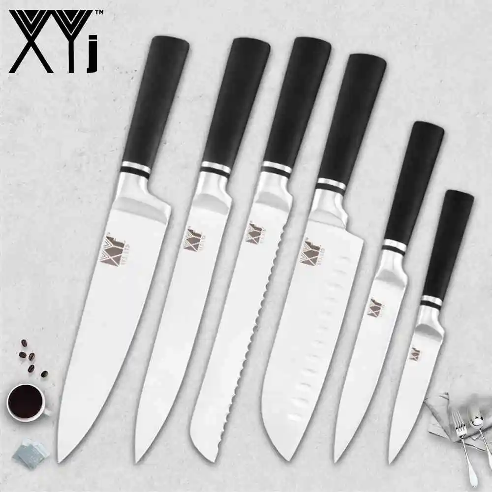 XYj японский, из нержавеющей стали Кухня Ножи " утилита Santoku шеф-повара нарезки хлеба точилка для ножей бар Ножи держатель - Цвет: I.6 Pcs Set