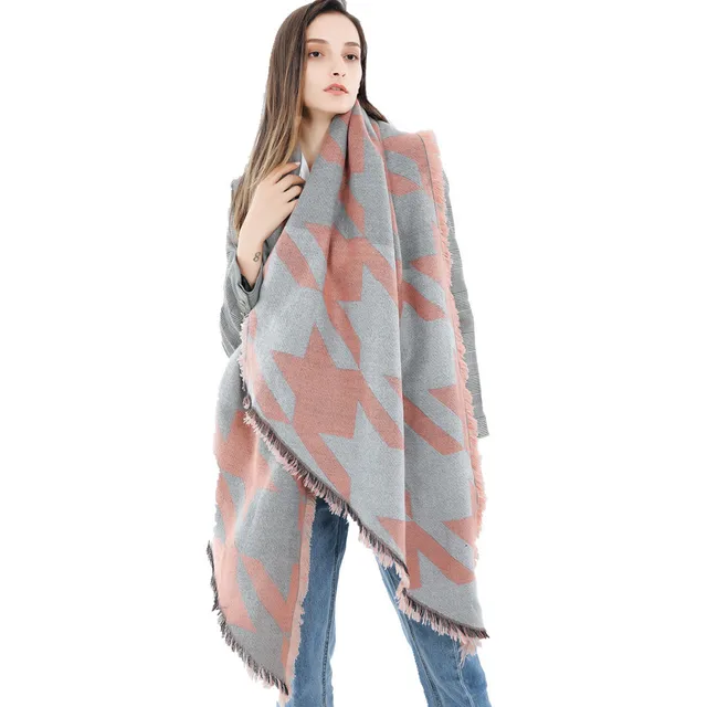 New Thick Oversized Blanket Scarf Women Winter Warm Scarves Shawls Classic Houndstooth Pattern