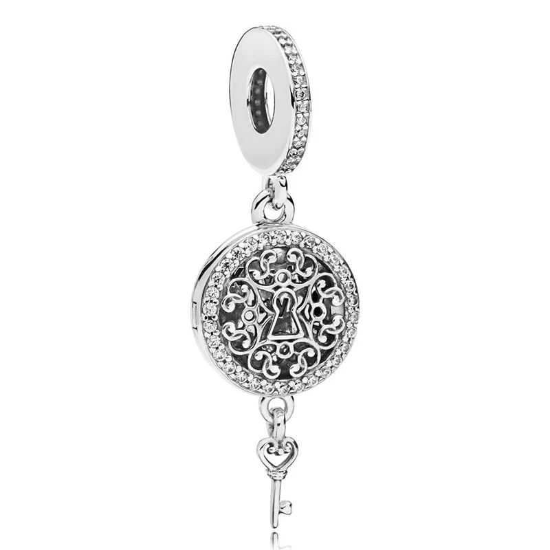 

MYBEBOA NEW 925 Sterling Silver Regal Love Key of heart Dangle Charm, Clear CZ fit Original Pandora Bracelet Beads Jewelry Gift
