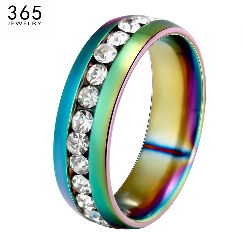 

High Quality Stainless Steel Woman Rings 4 Colors Elegant Finger Ring Wedding Full CZ Stone Lady Jewelry Party Gift