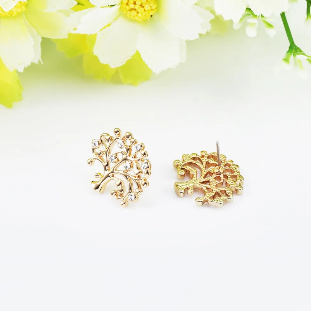 Маленькие серьги-гвоздики «Древо жизни» для женщин, серьги с кристаллами AAA, золотые, серебряные, модные ювелирные изделия, свадебные подарки, Прямая поставка