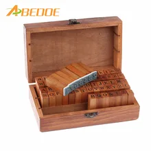 ABEDOE 70 unids/set de madera Vintage alfabeto letra sellos con números DIY sello Set mayúscula superior minúscula caja de madera