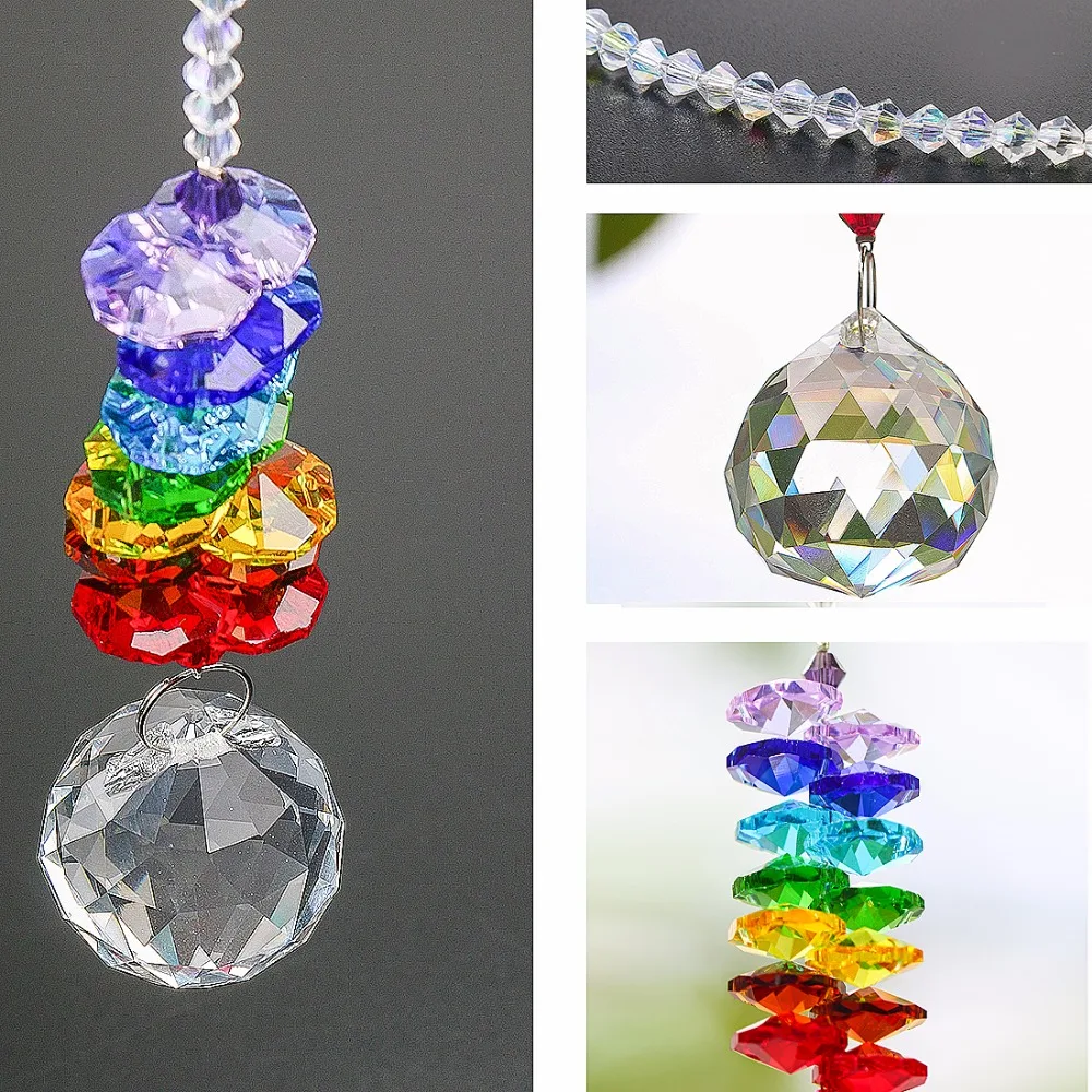 H D Chakra Kristall Sonne Fänger Kronleuchter Kristalle Ball Prism Anhänger Regenbogen Maker Hängen Chakra Cascade Suncatcher 24 Cm Spargut