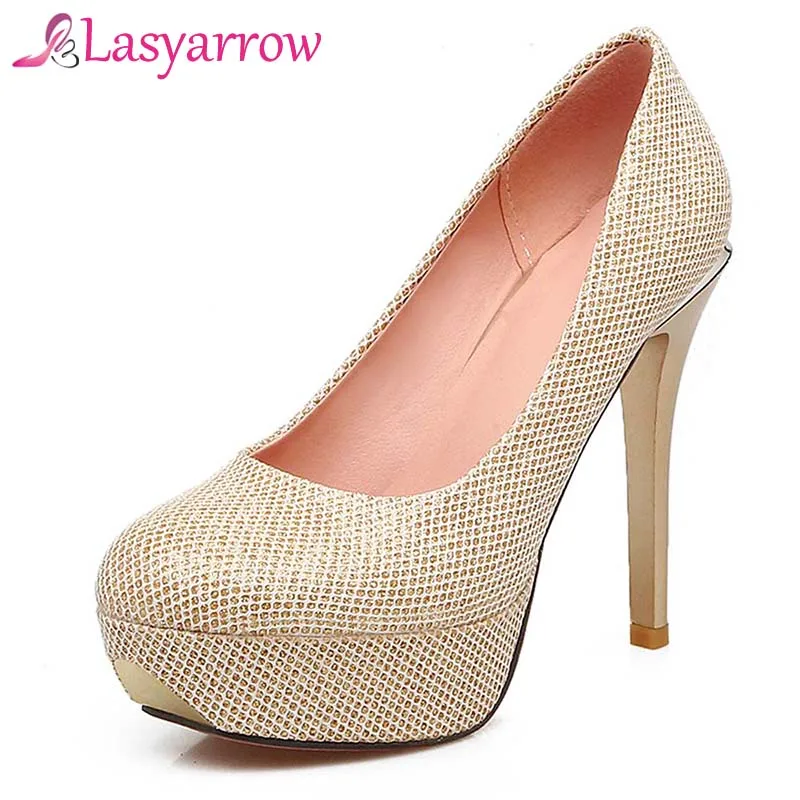 

Lasyarrow Wedding Shoes Woman Platform Shoes Ladies Stilettos High Heels Pumps Sexy Big Size Women Shoes Gold Silver Pink RM783