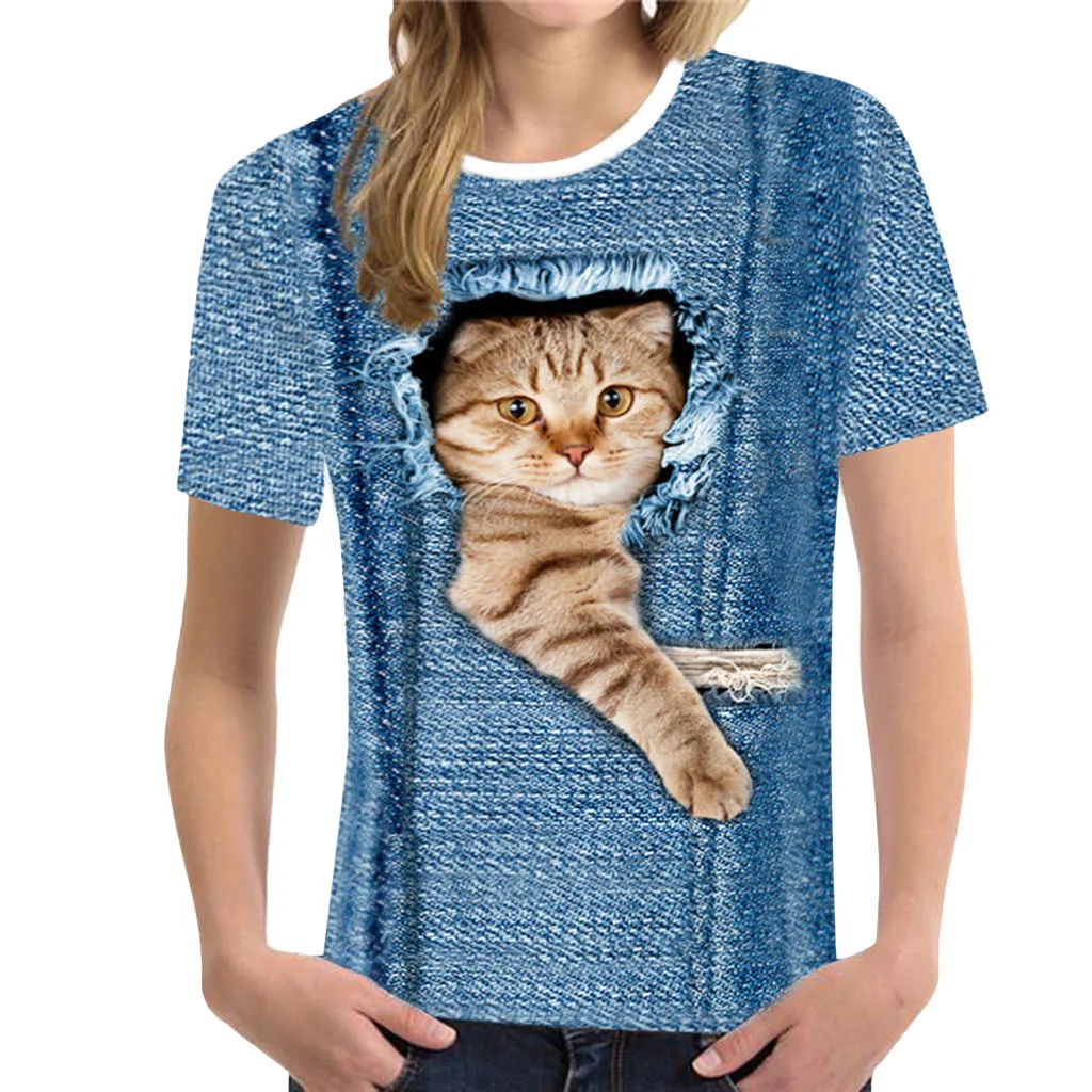 

female T-shirt Funny 3D Print cat tshirt women's summer tShirt Short Sleeve Cotton Top Female T shirt ropa mujer verano 2019