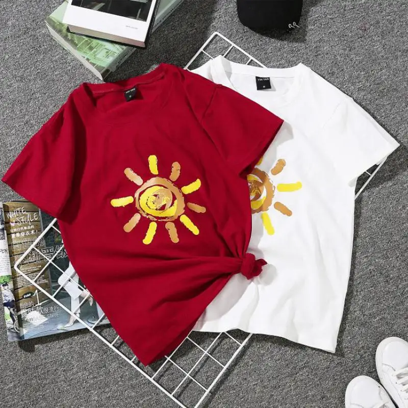 

Fitaylor New Summer Women Sun Print Shirt Blouse Casual Couple Shirt Short Sleeve Shirts Plus Size 3XL Shirts Female Tops