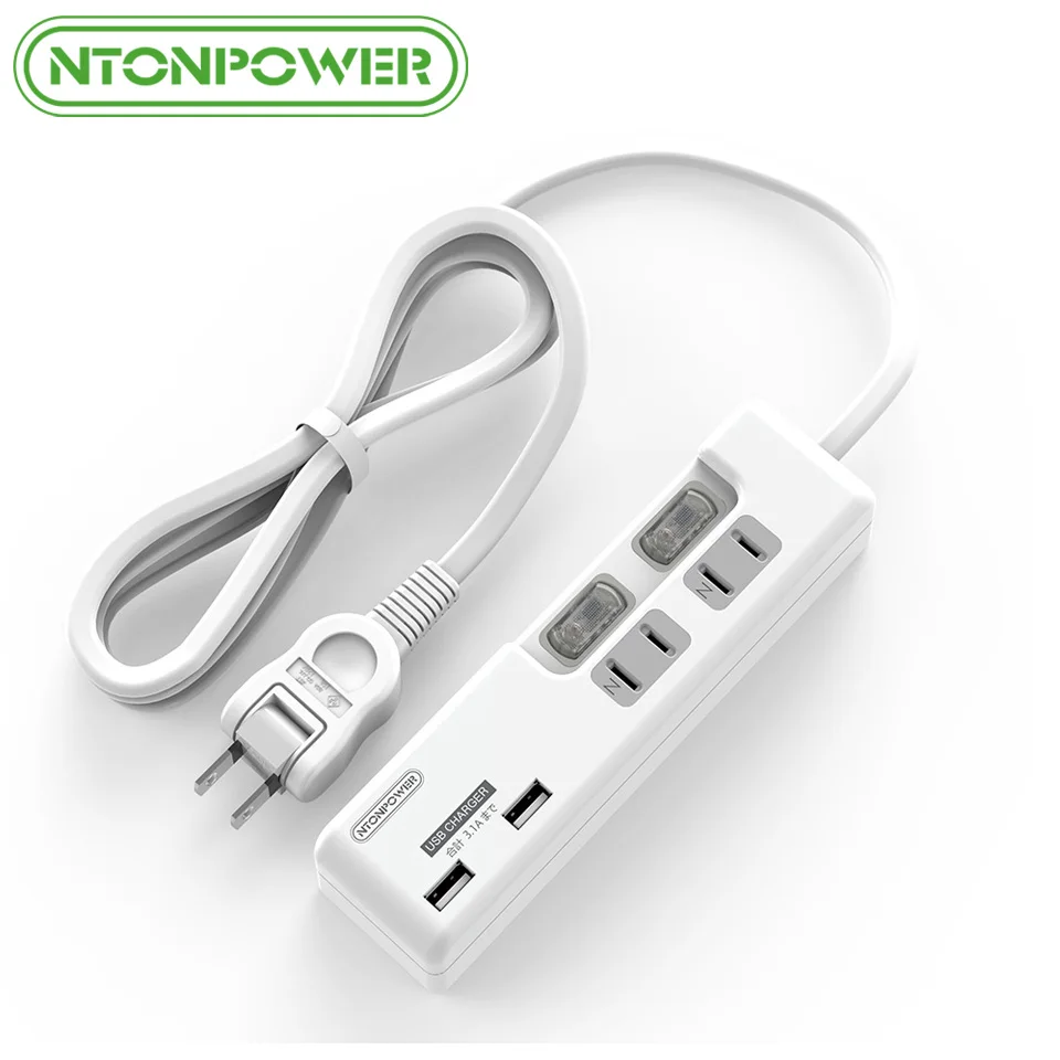 NTONPOWER Smart USB Charger with 2 AC Outlets Power Strip Individual