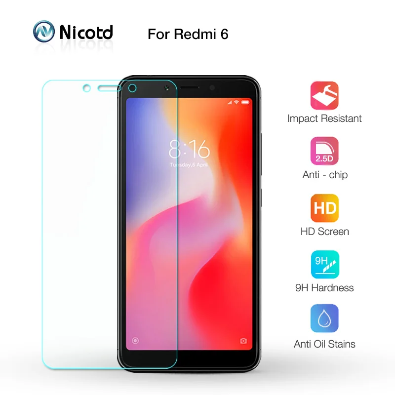 Стекло Nicotd для Xiaomi Redmi 6 Защитная пленка экрана 9H закаленное стекло прозрачная