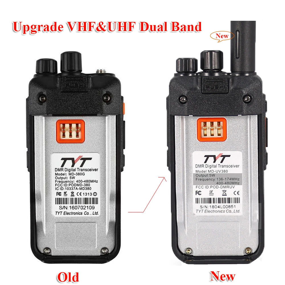 TYT MD-UV380 Dual Band 136-174Mhz & 400-480MHz Walkie Talkie DMR Digital Two Way Radio MD-380 Dual Time Slot Transceiver + USB