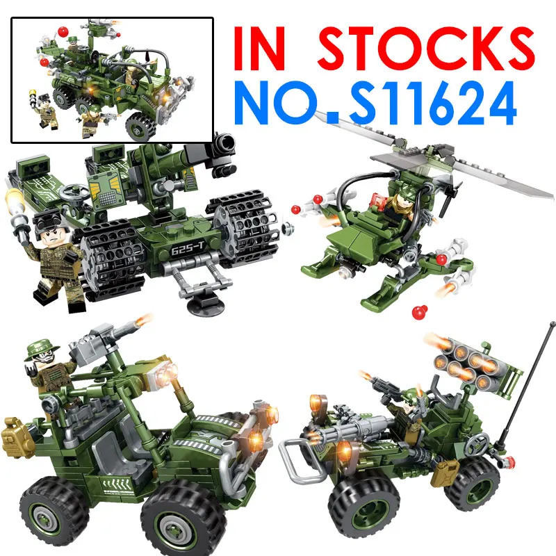 

Legoings Military Army Model Tanks Black Hawk Helicopters Car Blocks Set Compatible Legoing Militarys Weapon DIY Kids Toys S1162