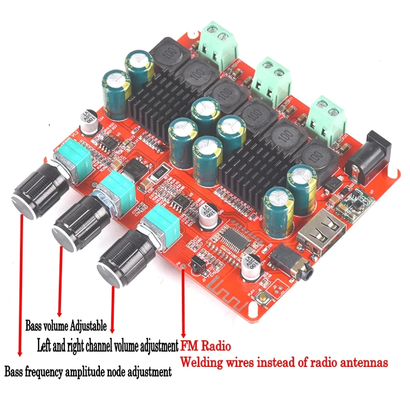 HiFi TPA3116D2 4,2 Bluetooth 2,1 канальный стерео цифровой аудио усилитель мощности сабвуфера плата 50 Вт* 2+ 100 Вт fm-радио USB Mp3 play