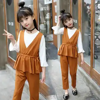 

2018 Girls Clothes Set For Autumn Spring Girls Long Sleeve Top+ Vest+Pants 3 Pcs Girls School Sport Casual Clothing Set