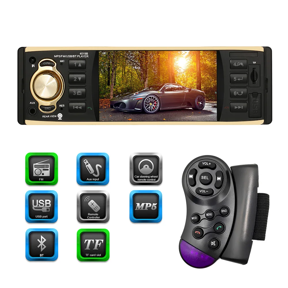 

1 DIN Car Audio 4.1 in TFT HD Car Radio MP5 Player Multimedia Entertainment BT USB/TF FM Aux Input Steering Wheel Remote Control