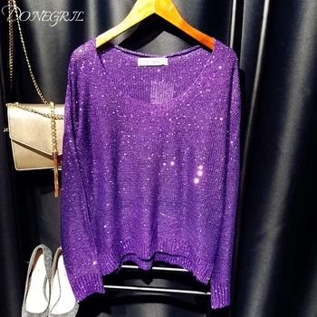 

Hot sale 10Color 2019 Autumn NEW ladie Knitted Sequins Sweater Women Jumper Loose long sleeves pullover High Quality