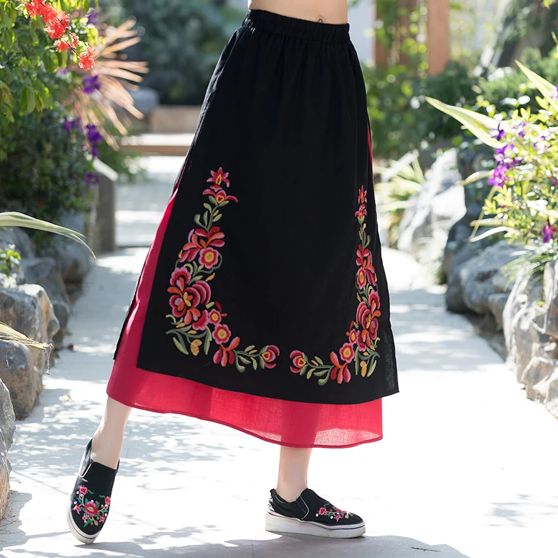 

Women skirt New 2018 Pathwork Embroidery skirts female Elastic waist Asymmetrical skirt Chinese style Women's Clothing SS597
