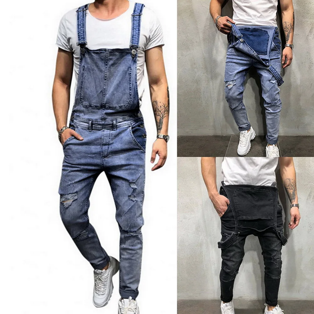 

Men's Ripped Jeans Jumpsuits 209 Vintage Distressed Denim Bib Overalls Male Suspender Pants Autumn Playsuit Casual Men Trousers