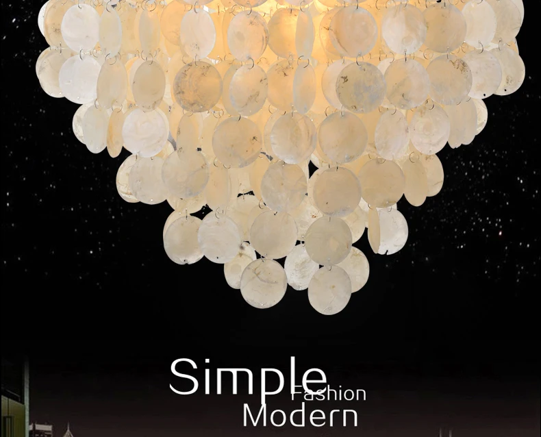 Современная круглая люстра из натуральных раковин, Подвесная лампа белого цвета для гостиной, спальни, бара, внутреннее освещение