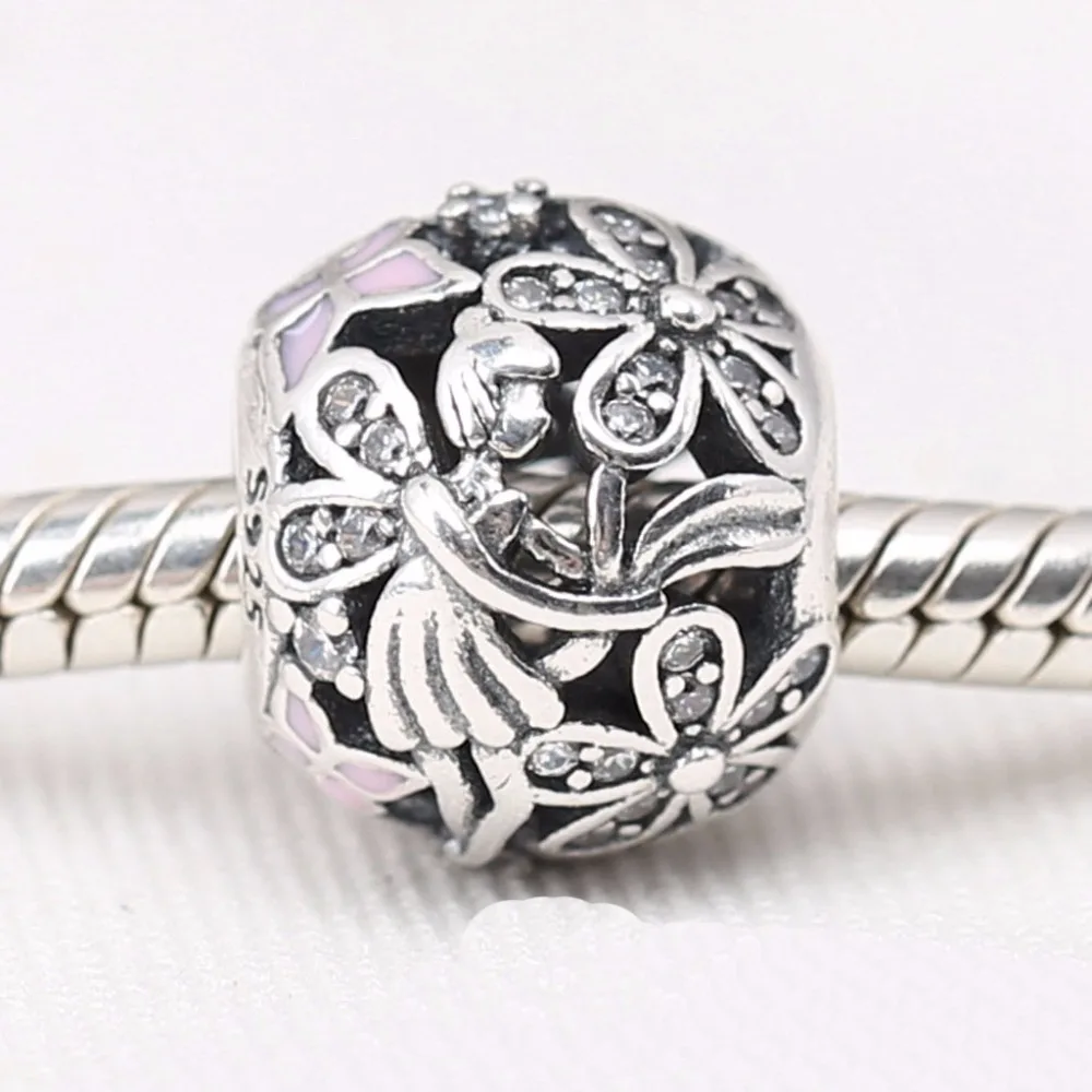

Spring Fit Pandora Charms Bracelet DIY Original 925-Sterling-Silver Enamel CZ Dazzling Daisy Fairy Beads For Jewelry Making
