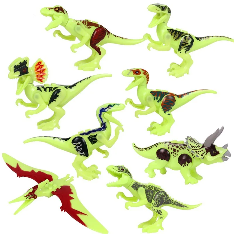 8 Styles Building Blocks Luminous Single Dinosaurs Jurassic World Pterosaurs Classic With Legoe Figures Bricks Toys  Kids F4