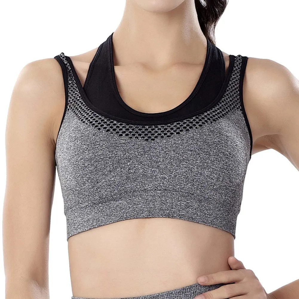 Women Shockproof Fake Two piece Sports Bra No Steel Ring Breathable