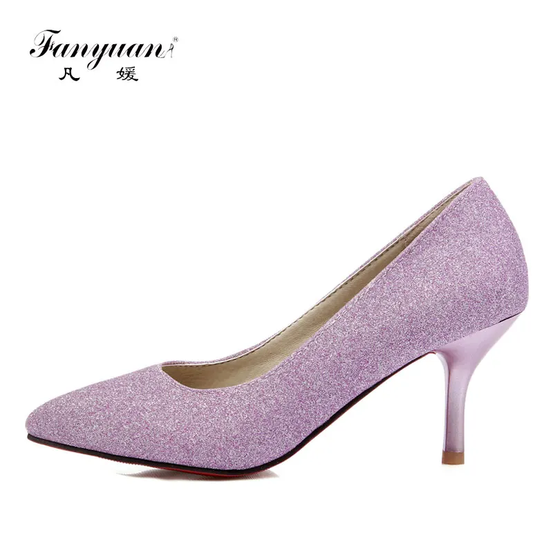 

Fanyuan Women High Heels Pumps Purple Shoes Ladies Silver High Heels Sexy Bling Pointed Toe Evening Wedding Shoes Women Footwear