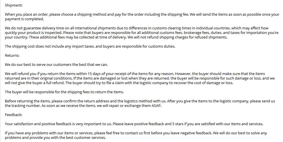 shippment & feedback