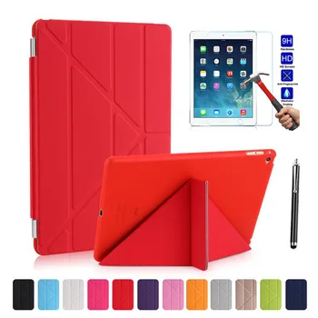 

XSKEMP Folio PU Leather Protective Smart Cover Case For Apple New iPad 2018 9.7 Back Hard PC Transparent Shell + Tempered Glass