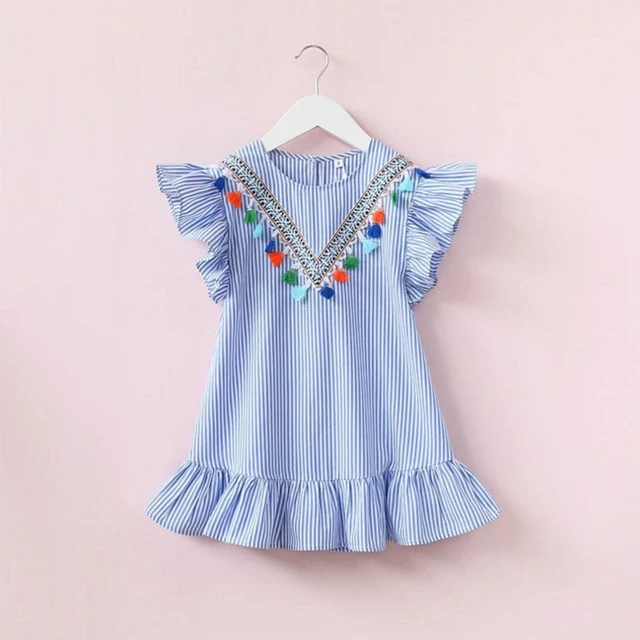 Newborn Baby Girl Family Matching Clothes Mom And Daughter Dress Nine Quarter Stripe Tassel Mini  Mother And Daughter Outfits 2