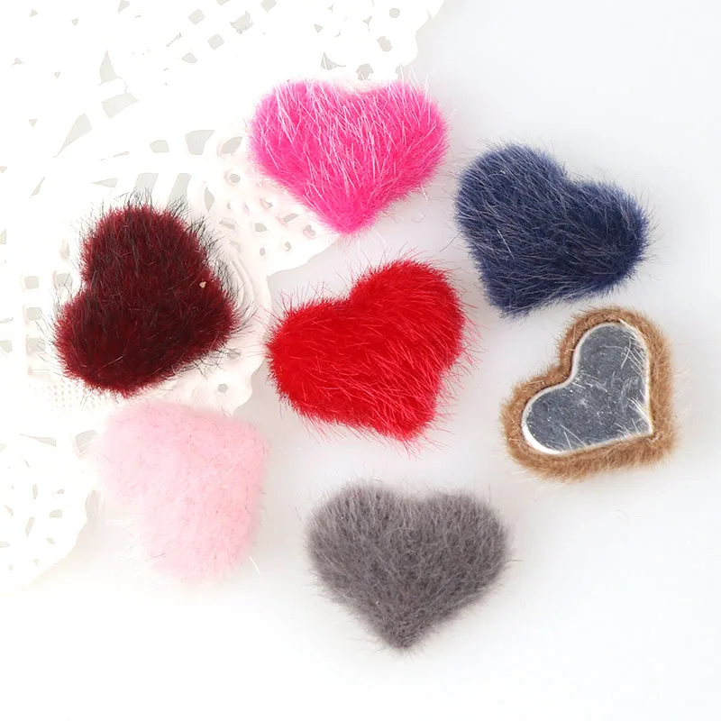 40pcs Flatback hairy Fabric Covered Heart high cabochon Buttons Home Garden Crafts Cabochon Scrapbooking DIY 20*23mm