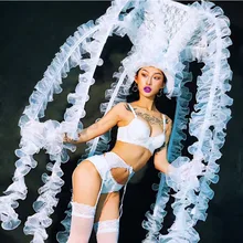 Певица Танцы Gogogo выступлений обувь белого цвета; пикантная обувь с кружевами; Medusa Карнавальный костюм для женщин