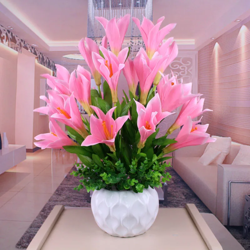 Современная керамическая ваза+ искусственный цветок комплект с лилиями Декор для гостиной Шелковый Искусственный цветок горшок украшения домашнего интерьера