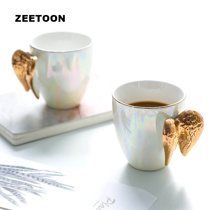 

220ml European Style High Grade Mug Gold Angel Wings Handle Ceramic Cup Modern Drinkware / Coffee Milk Juice Cups Water Mugs Art