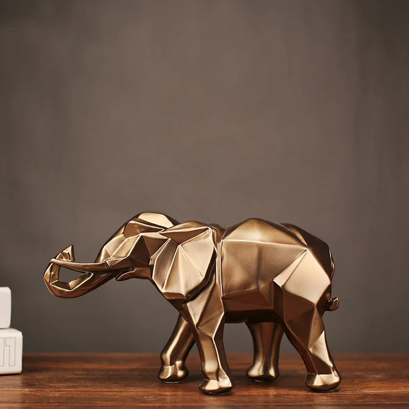 2018 new resin geometric elephant statue crafts wealth luck retro copper animal statue home decoration ornaments wedding gift