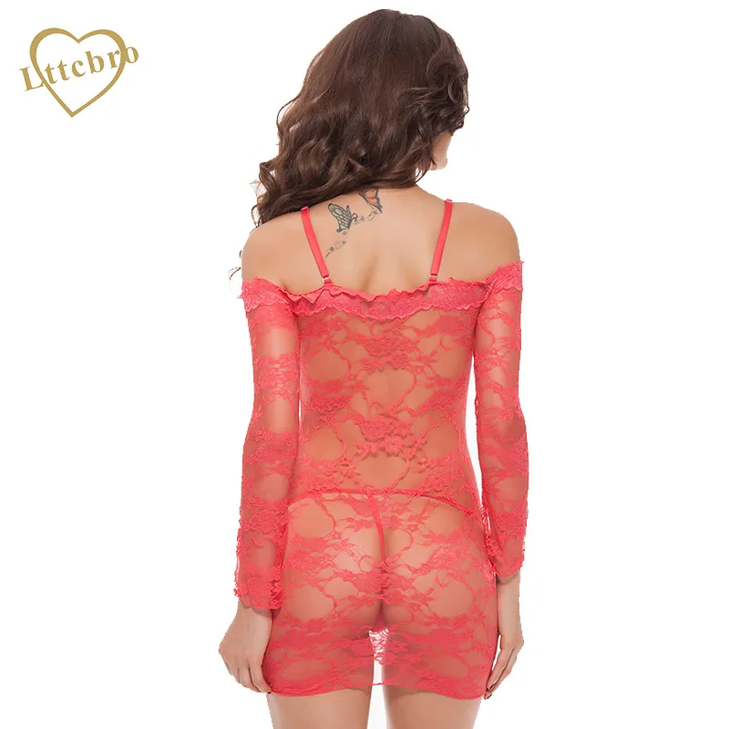 Женское кружевное белье Camisola сексуальное эротичное с длинным рукавом ночная