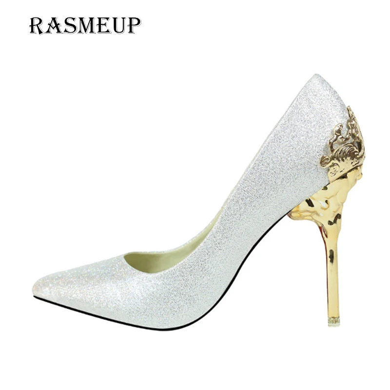 

RASMEUP 10 CM Super High Heel Sexy Women's Pumps Fashion Spring Summer Women Thin Heel Wedding Shoes Pointed Toe Woman Shoes