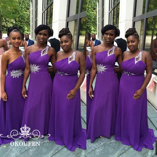 Luxury Silver Sequins Beads Long Bridesmaid Dresses Purple Chiffon Luxury Silver Sequins Beads Long Bridesmaid Dresses Purple Chiffon 2018 One Shoulder African A Line Prom