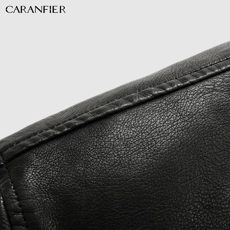 Мужская кожаная куртка CARANFIER зимняя Толстая теплая мотоциклетная из
