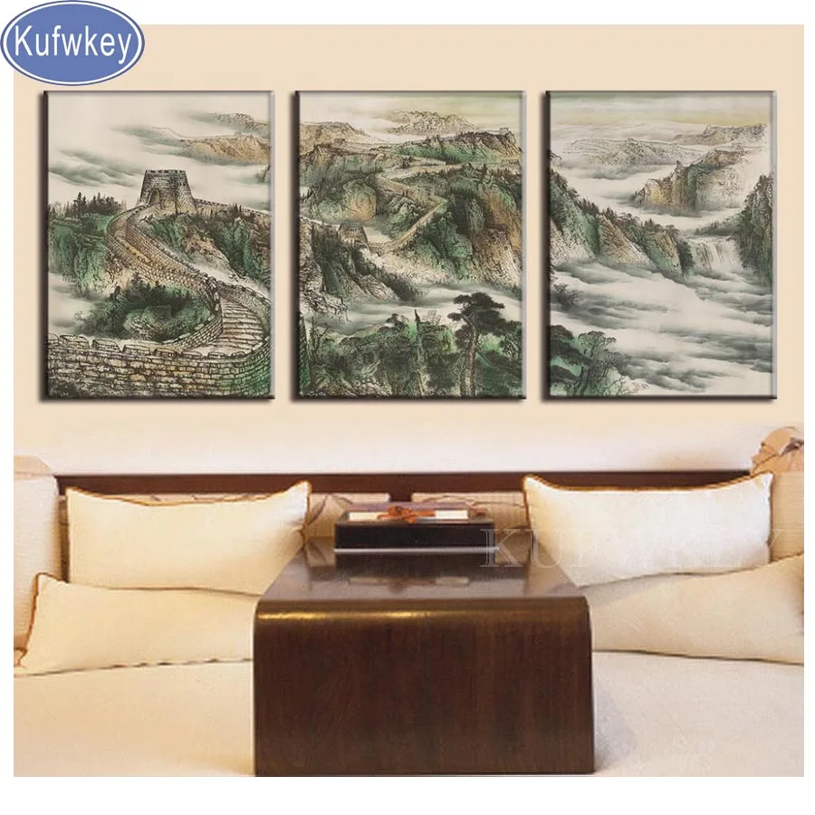 Landscape diamond mosaic display Great Wall painting Crystal Chinese Art for Office Decoration 3pcs/set new year gift | Дом и сад