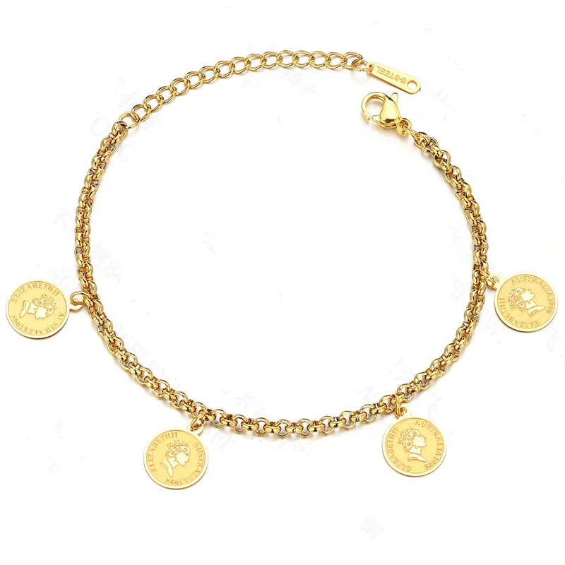

Personality Elizabeth Bracelet&Bangle For Women Queen Hand Chain Stainless Steel Coin Bracelet Femme Hand Accessories For Women
