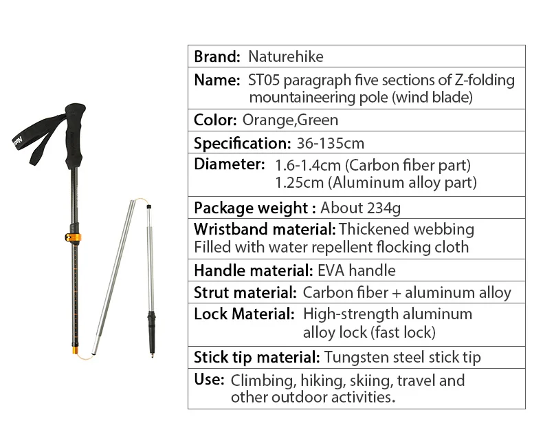Seção de Fibra de Carbono Naturehike Bengala Ultraleve Ajustável Trekking Pole 135cm 234g 5 20 bengala ultraleve ajustável trekking pole 135cm 234g
