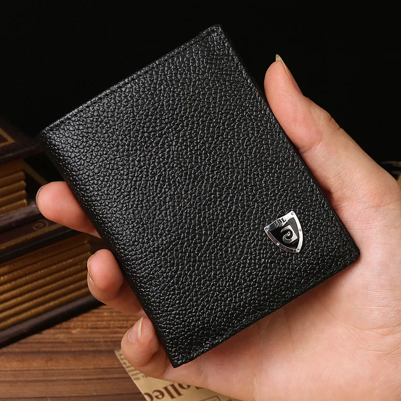 

Hot !! New Men's Genuine Leather Wallets Fashion Design Business Card Wallet Short Mini Money Bag Man Clutch ID Holder