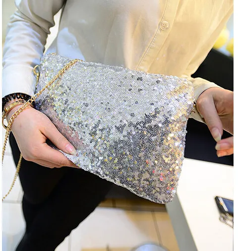 women Lady Sexy Zipper Handbag Tote Cool Lux Punk Sequin Bag Shoulder chain Bags 200g/pcs