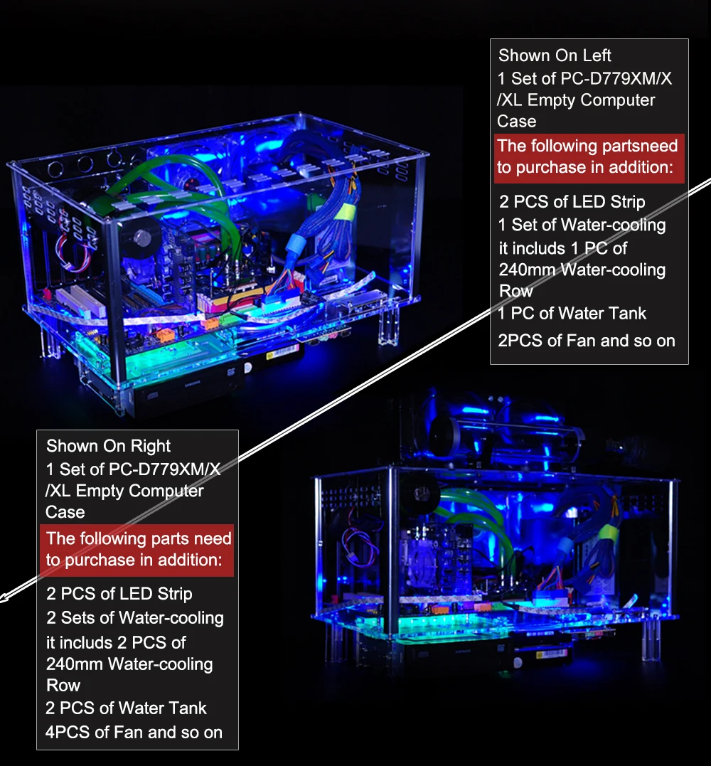 QDIY PC-D779XM горизонтальный MircoATX HTPC акриловый прозрачный Настольный ПК водяное охлаждение компьютерный чехол